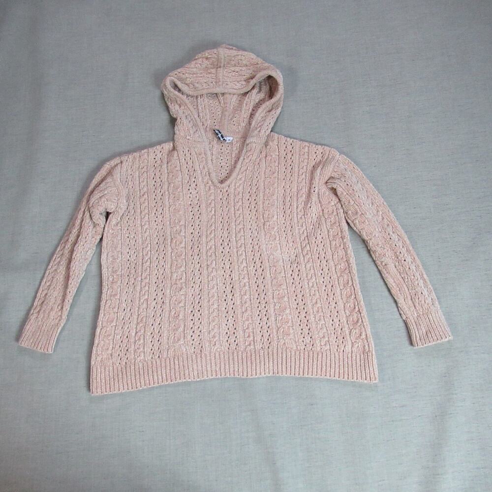 Rue and Willow Anthropologie Sweater Womens M Pink Cable Knit Hoodie Boho Hobo